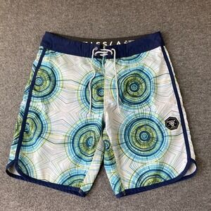 Vissla Upcycled Geometric‎ Pattern Swim Trunks Mens Size 30 Blue Green White